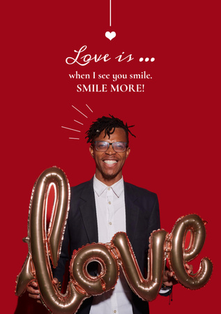 Valentine's Day Greeting with Handsome Young Man Postcard A5 Vertical Design Template
