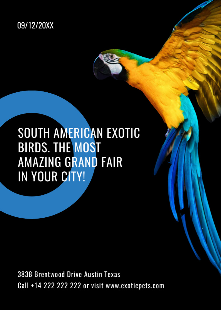 Ontwerpsjabloon van Invitation van Exotic Birds Fair with Blue Macaw Parrot