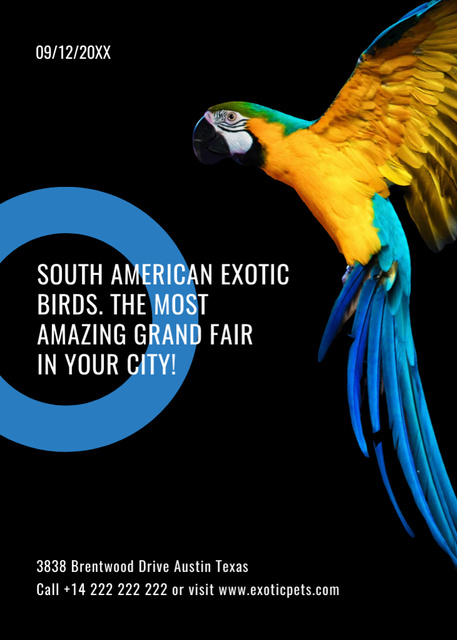 Designvorlage Exotic Birds Fair with Blue Macaw Parrot für Invitation