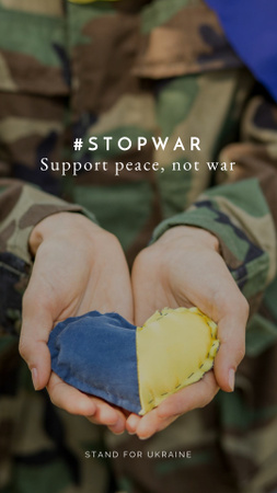 Soldier holding Heart in Ukrainian Flag Colors Instagram Story Design Template
