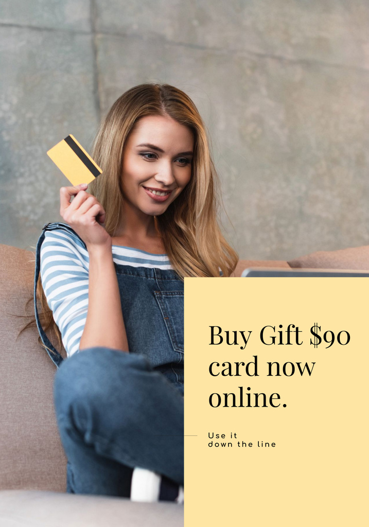 Gift Card Offer with Smiling Woman Poster 28x40in Πρότυπο σχεδίασης