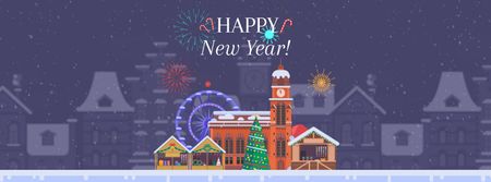 Fireworks over town on New Year's Eve Facebook Video cover Design Template