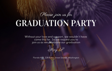 Graduation Party With Festive Fireworks Invitation 4.6x7.2in Horizontal Design Template