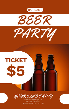 Beer Party Ad with Bottles on Brown Invitation 4.6x7.2in Design Template