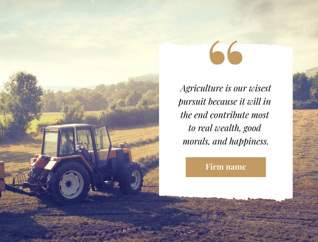Platilla de diseño Tractor Working In Field And Quote About Agriculture Postcard 4.2x5.5in