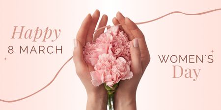 International Women's Day Greeting with Flowers in Hands Twitter – шаблон для дизайну