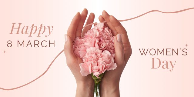 International Women's Day Greeting with Flowers in Hands Twitter Design Template