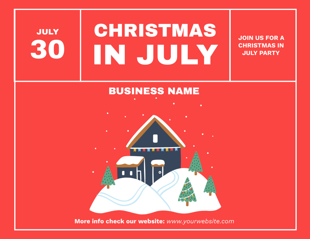 Magical Experience the Joy of Christmas in July Flyer 8.5x11in Horizontal Design Template