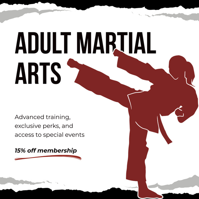 Martial Arts Courses Ad with Membership Discount Offer Instagram tervezősablon