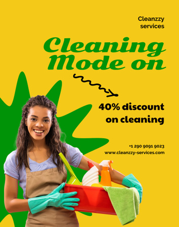 Smiling Cleaning Service worker Poster 22x28in Design Template
