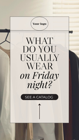 Fashion Catalog Ad with Clothes on Hangers Instagram Story tervezősablon
