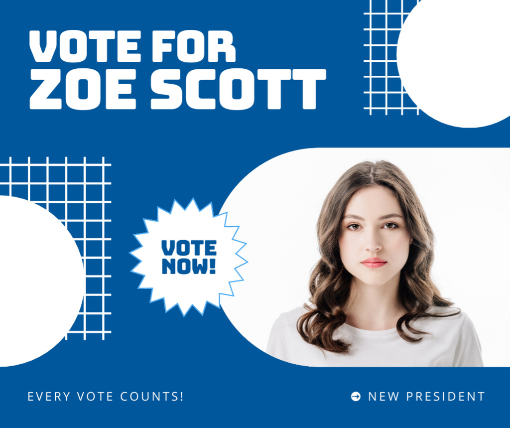 Woman Candidate for Post of President on Blue Background Facebook Design Template
