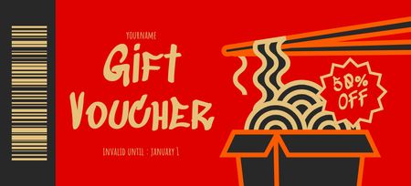 Gift Voucher For Oriental Cuisine With Illustration Coupon 3.75x8.25in tervezősablon