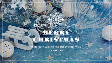 Christmas Greeting with Shiny Decorations in Blue Youtube Modelo de Design