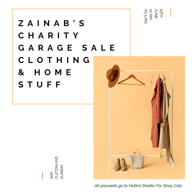 Ontwerpsjabloon van Instagram van Charity Garage Ad with Wardrobe