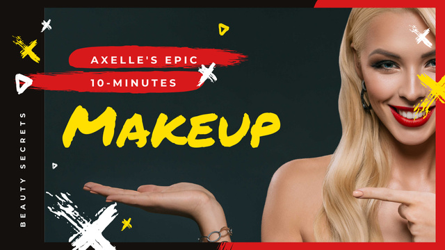 Plantilla de diseño de Makeup Tutorial Woman with Red Lips Pointing Youtube Thumbnail 