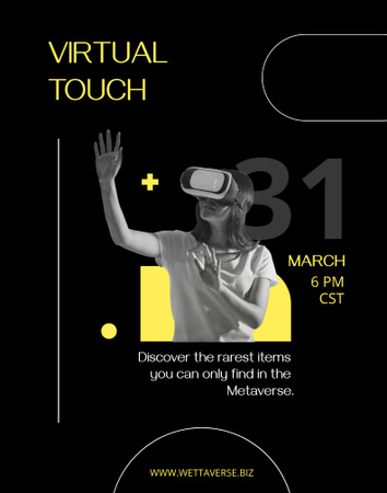 Virtuaalimaailman mainos, jossa on nainen älykkäässä VR-kuulokkeessa Poster 22x28in Design Template