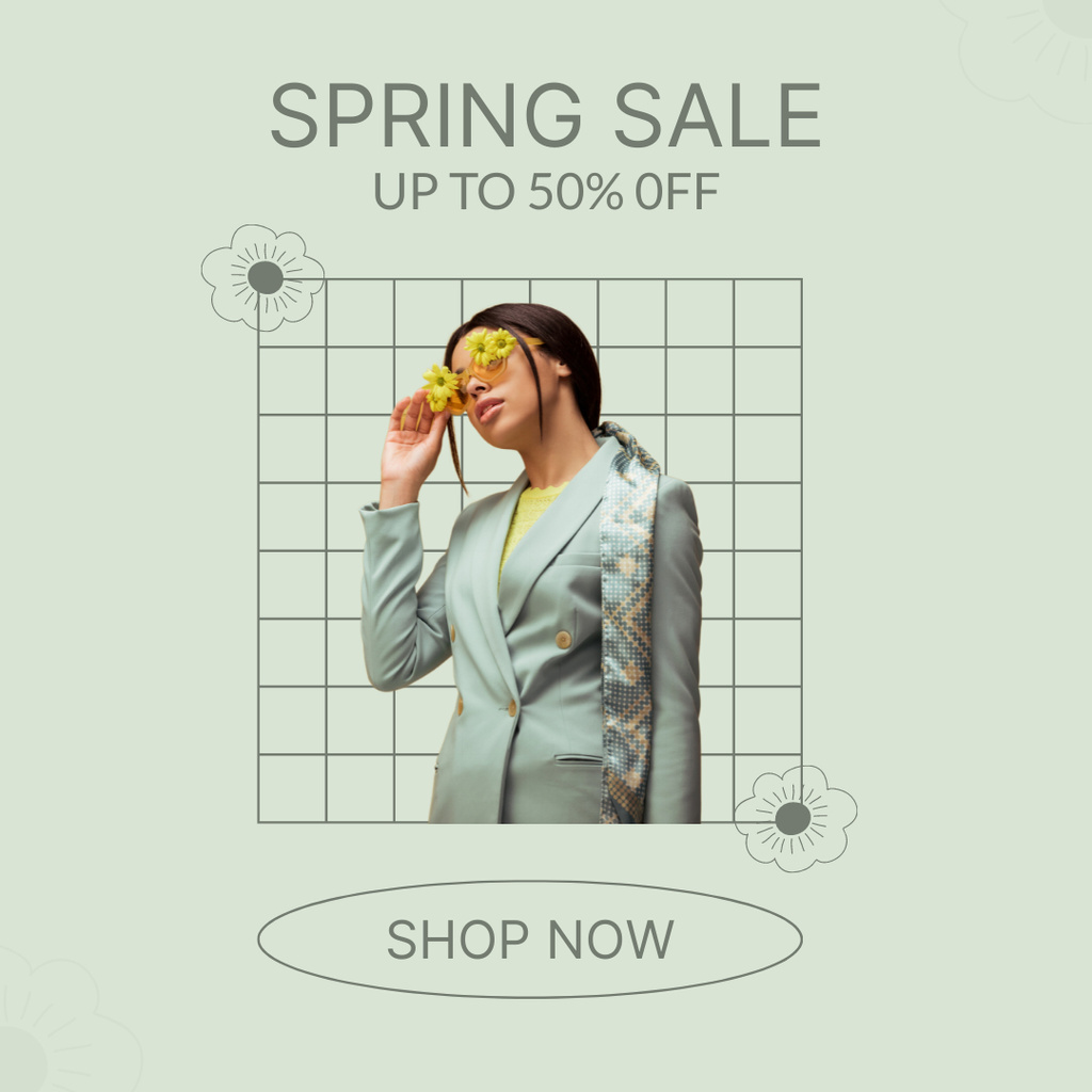 Spring Sale Fashion Clothes with Young Woman Instagram Design Template