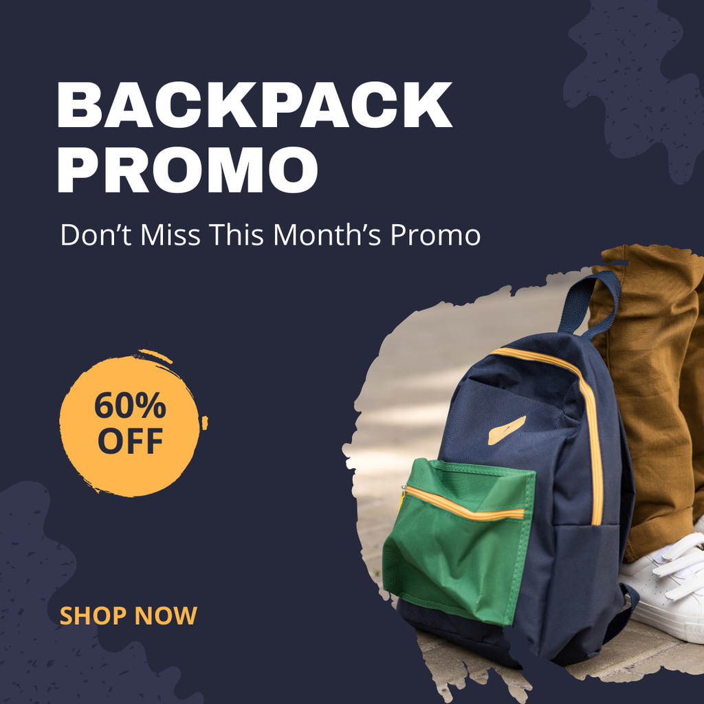 Stylish Backpack Sale Ad with Big Discount Instagram Tasarım Şablonu