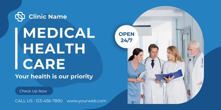 Services of Healthcare with Doctors in Clinic Twitter Design Template
