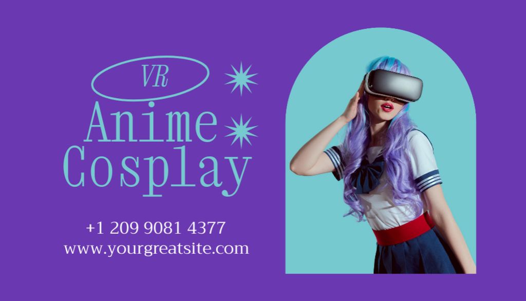 Virtual Anime Cosplay App Online Business Card US Template - VistaCreate