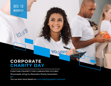 Meaningful Corporate Charity Day Announcement with Volunteers Flyer 8.5x11in Horizontal Design Template