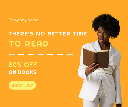 Offer of Discount with Woman Reading Book Facebook Design Template