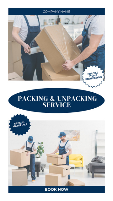 Packing and Unpacking Services Ad with Fragile Items Protection Instagram Storyデザインテンプレート