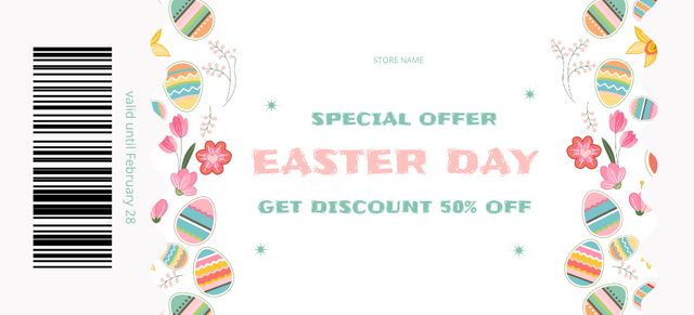 Special Offer on Easter Day with Traditional Dyed Eggs Coupon 3.75x8.25in Design Template