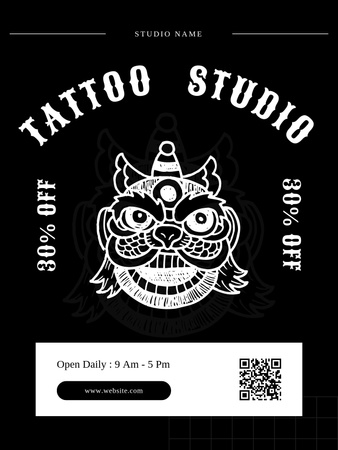 Designvorlage Netter Charakter und Service im Tattoo-Studio mit Rabatt für Poster US