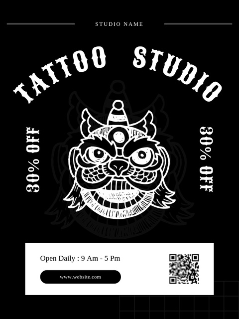 Cute Character And Service In Tattoo Studio With Discount Poster US Design Template