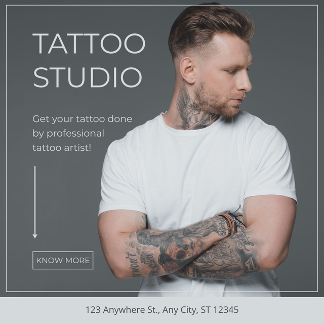 Artistic Tattoo Studio Service Offer In Gray Instagram Design Template