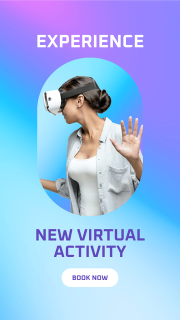Woman in Virtual Reality Glasses on Gradient Instagram Story Design Template
