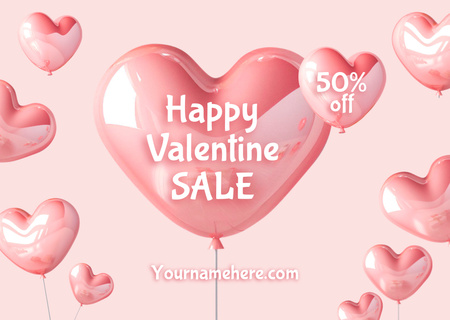 Ontwerpsjabloon van Card van Valentijnsdag verkoopaankondiging met roze ballonnen
