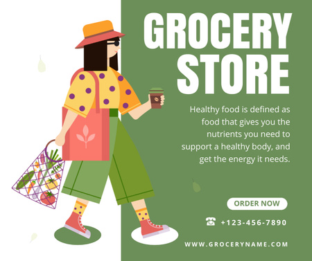 Modèle de visuel Illustration colorée pour la promotion de l'épicerie - Facebook