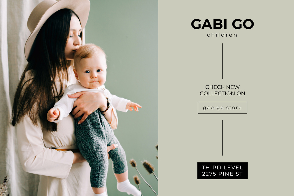 Children Clothing Store with Mom and Stylish Baby Poster 24x36in Horizontalデザインテンプレート