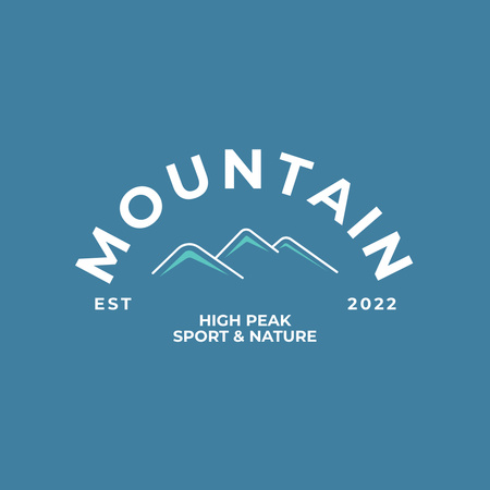 Plantilla de diseño de Anuncio de viajes turísticos con ilustración de montañas en azul Logo 
