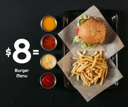 Fast Food Menu offer with Burger and French Fries Facebook Design Template