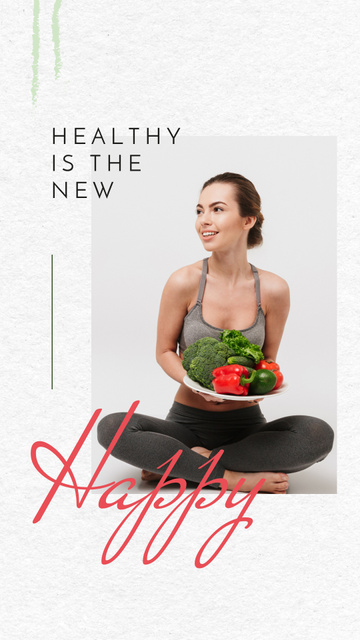 Plantilla de diseño de Woman holding plate with vegetables Instagram Story 