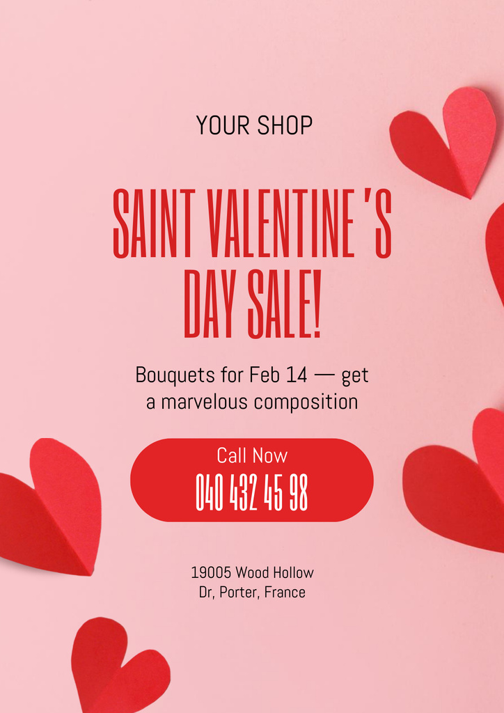 Saint Valentine's Day Sale Announcement Poster Πρότυπο σχεδίασης