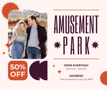 Amusement Park Admission At Half Price Facebook Design Template