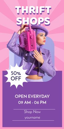 Retro Thrift Fashion Shop Purple Graphic Design Template