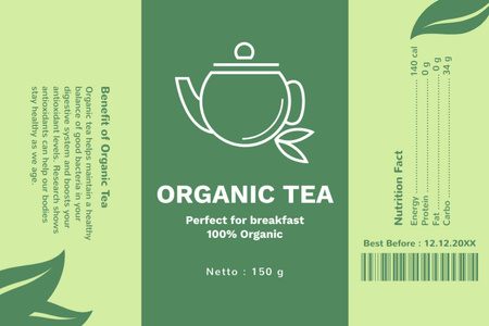 Plantilla de diseño de Té orgánico perfecto para el desayuno Label 