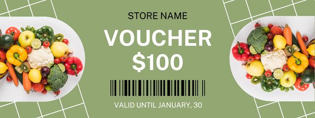Grocery Store Voucher With Veggies On Plates Coupon Modelo de Design