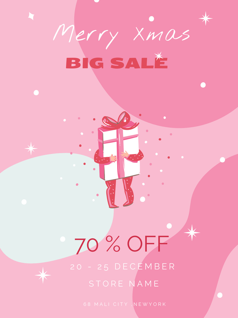 Template di design Christmas Discount with Man Holding Tight Present Poster US
