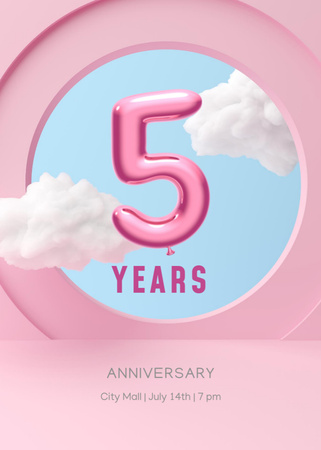 Anniversary Celebration Announcement with Cute Clouds Invitation – шаблон для дизайну