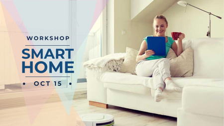 Woman using Smart Home Application FB event cover Design Template