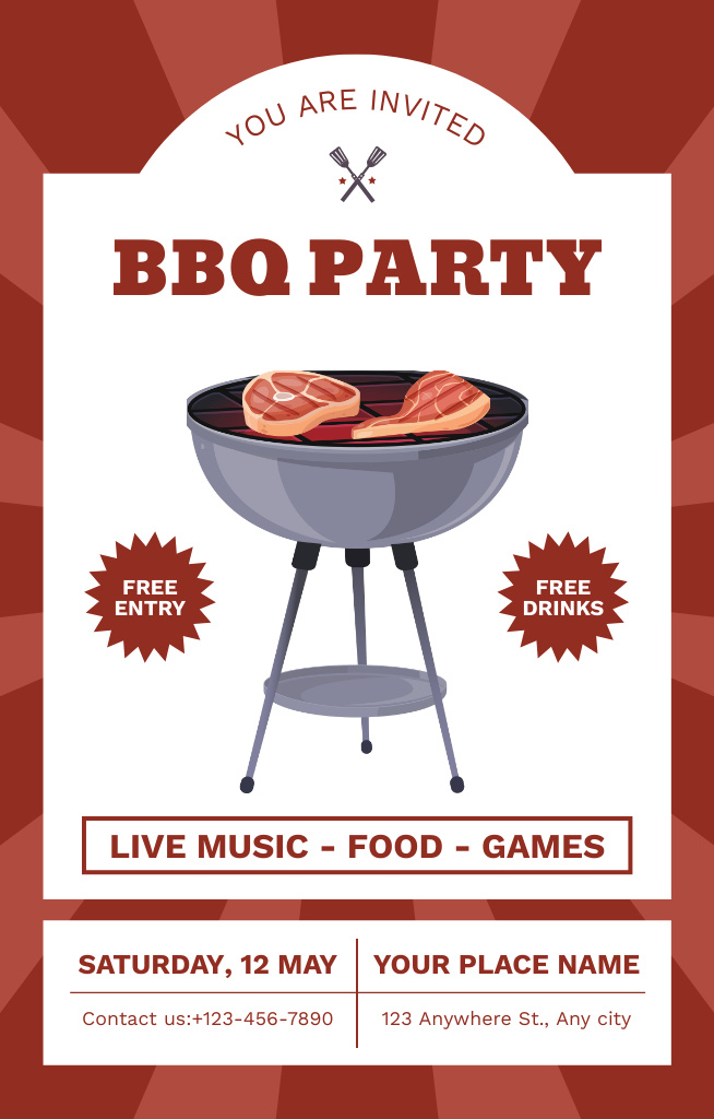 Amazing BBQ Party Invitation 4.6x7.2in Šablona návrhu