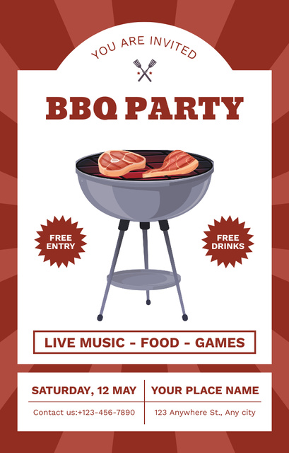 Amazing BBQ Party Invitation 4.6x7.2in Tasarım Şablonu