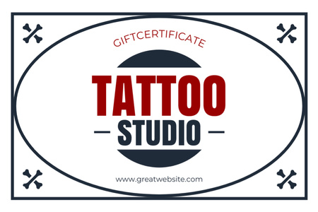 Designvorlage Gekreuzte Knochen und Tattoo-Studio-Rabatt für Gift Certificate